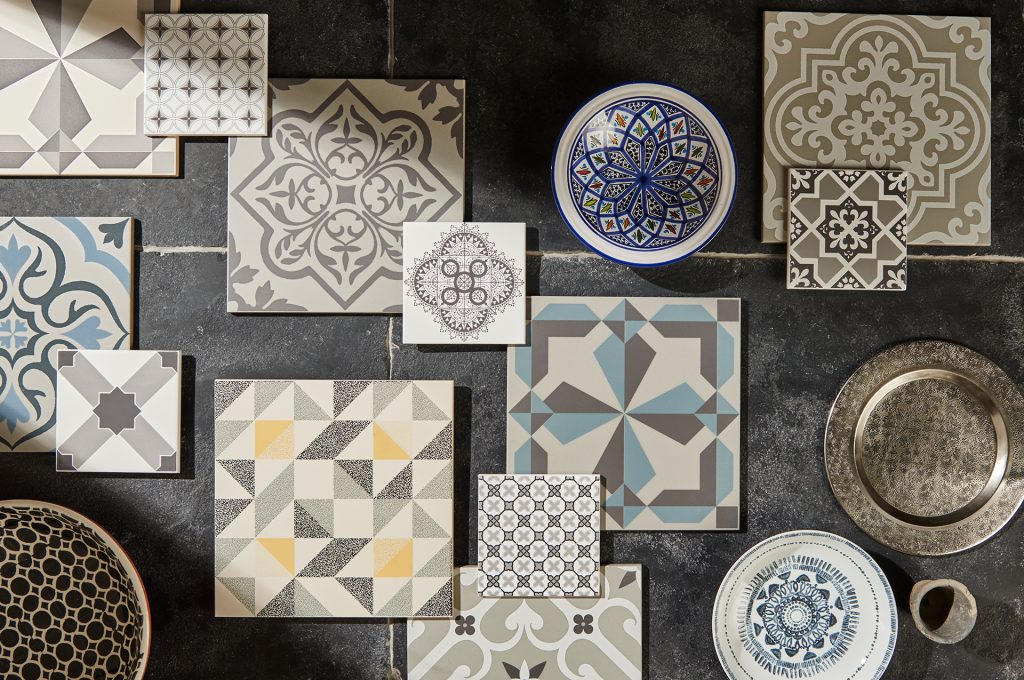 Geometric floor and wall tiles pattern