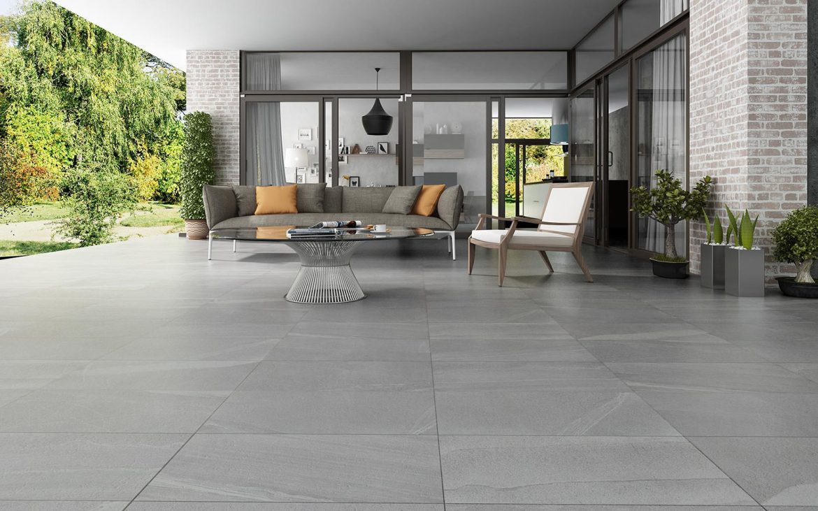 Maverick grey outdoor slab tiles perret