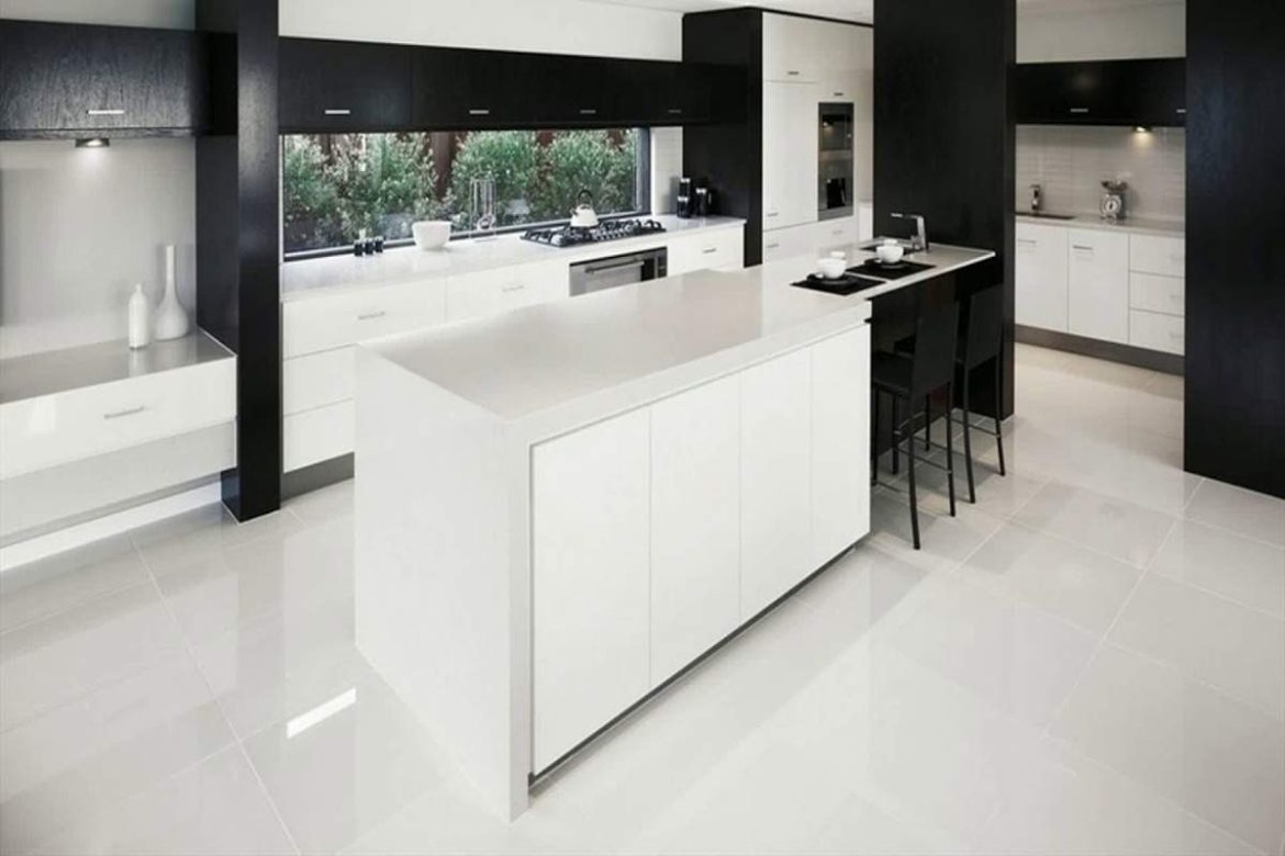 white gloss kitchen floor tiles are the most popular choice